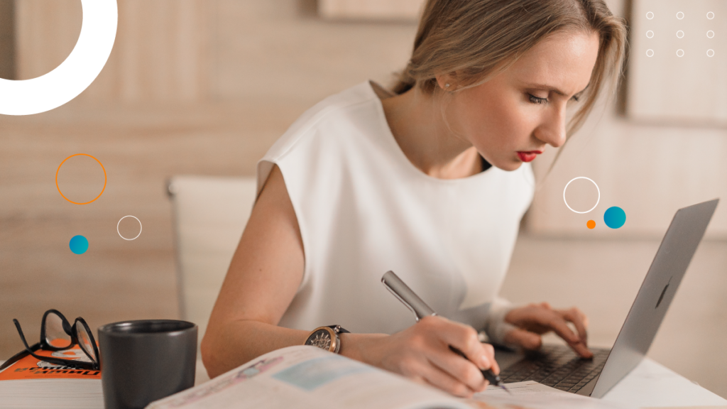 Picture of a person translating a website using a computer.