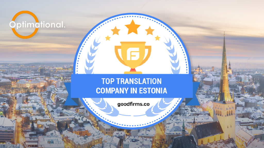 A badge displaying the text “top translation company in Estonia”, according to goodfirms.co