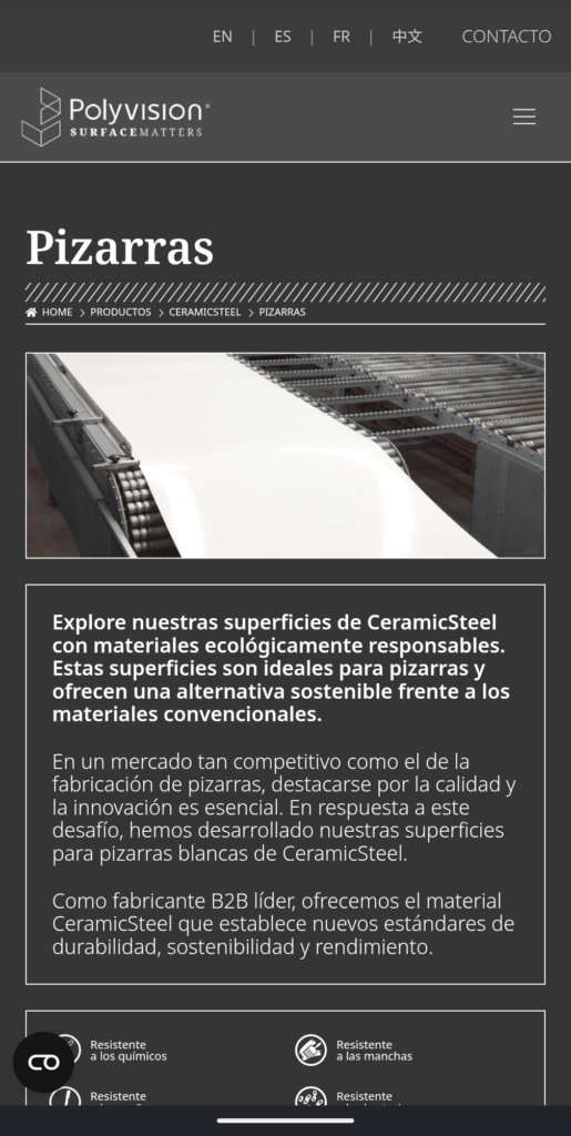 Polyvision screenshot of ES site