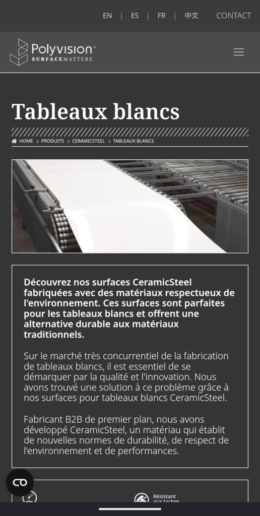 Polyvision screenshot of FR site